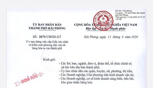 Tạm dừng việc cấp Giấy xác nhận và kiểm soát phương tiện vận tải hàng hóa ra vào thành phố